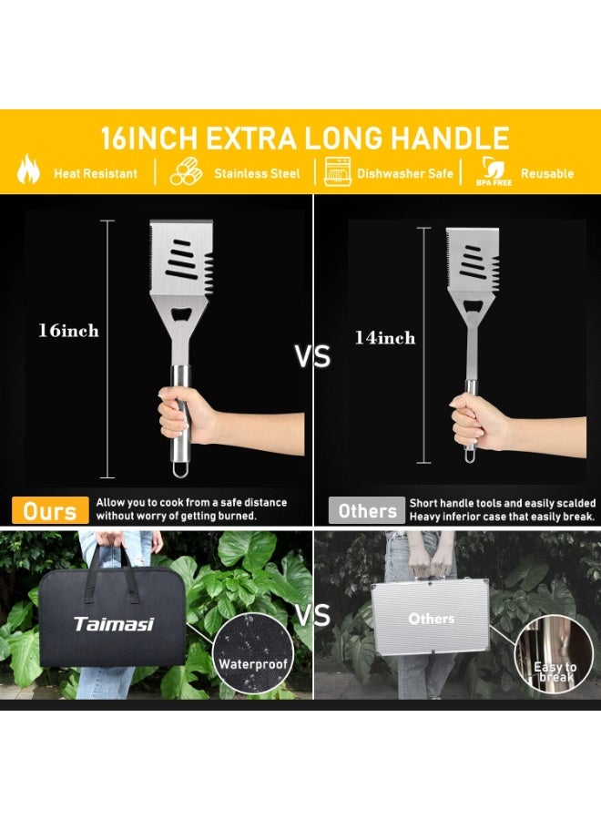 بلومنغ تايم مجموعة ملحقات شواء متينة مكونة من 34 قطعة - طقم أدوات شواء خارجية من الفولاذ المقاوم للصدأ مع حقيبة حمل، وقفازات مقاومة للحرارة، وأسياخ، وحوامل ذرة للتخييم، والفناء الخلفي، وكهدية - Image 2